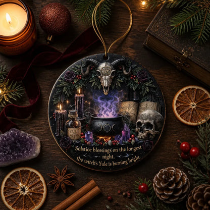 Gothic Skull Yule Ceramic Ornament for Witch – Halloween Style Christmas Ornament_mockup_3.webp