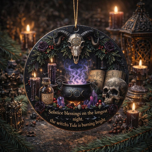 Gothic Skull Yule Ceramic Ornament for Witch – Halloween Style Christmas Ornament-MoonChildWorld
