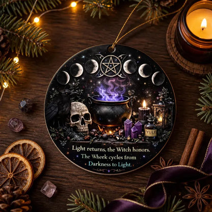 Gothic Skull Yule Ceramic Ornament with Moon Phase – Halloween Style Christmas Ornament_mockup_3.webp
