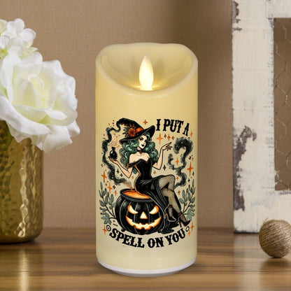 Gothic Spell Witch & Pumpkin Spooky Halloween Flameless LED Candle-MoonChildWorld