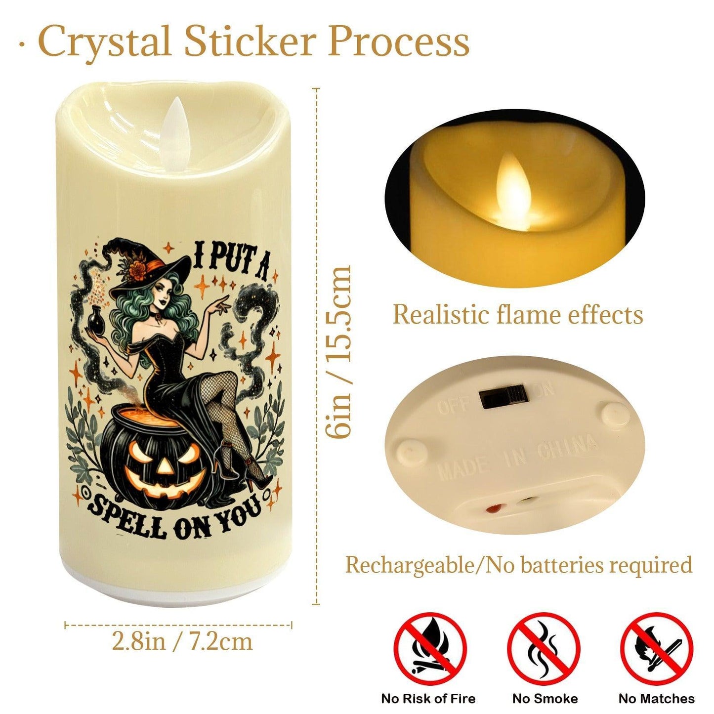 Gothic Spell Witch & Pumpkin Spooky Halloween Flameless LED Candle-MoonChildWorld