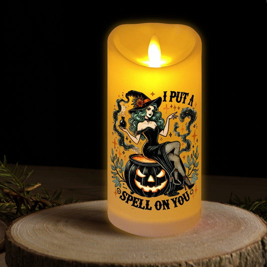 Gothic Spell Witch & Pumpkin Spooky Halloween Flameless LED Candle-MoonChildWorld