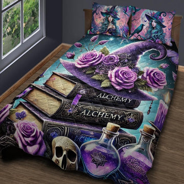 Gothic Spellbook Witchy Quilt Bedding Set for Halloween Home Decor-MoonChildWorld