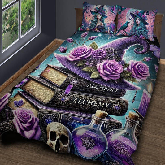 Gothic Spellbook Witchy Quilt Bedding Set for Halloween Home Decor-MoonChildWorld