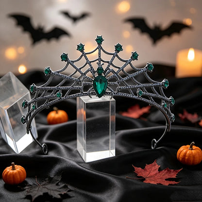 Gothic Spider Web Crown Rhinestone Halloween Tiara-MoonChildWorld