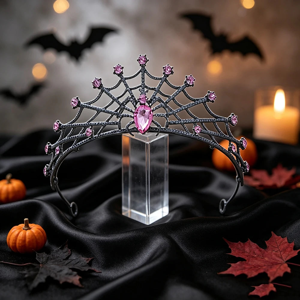 Gothic Spider Web Crown Rhinestone Halloween Tiara-MoonChildWorld