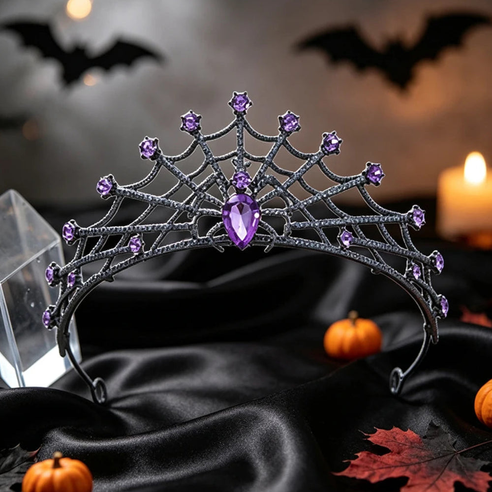 Gothic Spider Web Crown Rhinestone Halloween Tiara-MoonChildWorld