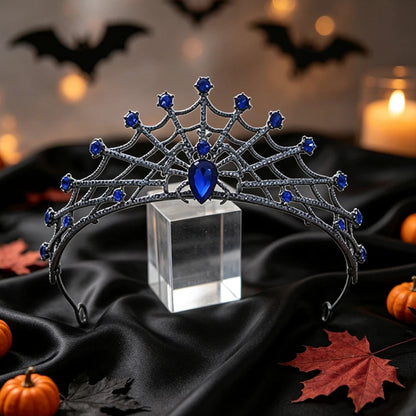 Gothic Spider Web Crown Rhinestone Halloween Tiara-MoonChildWorld