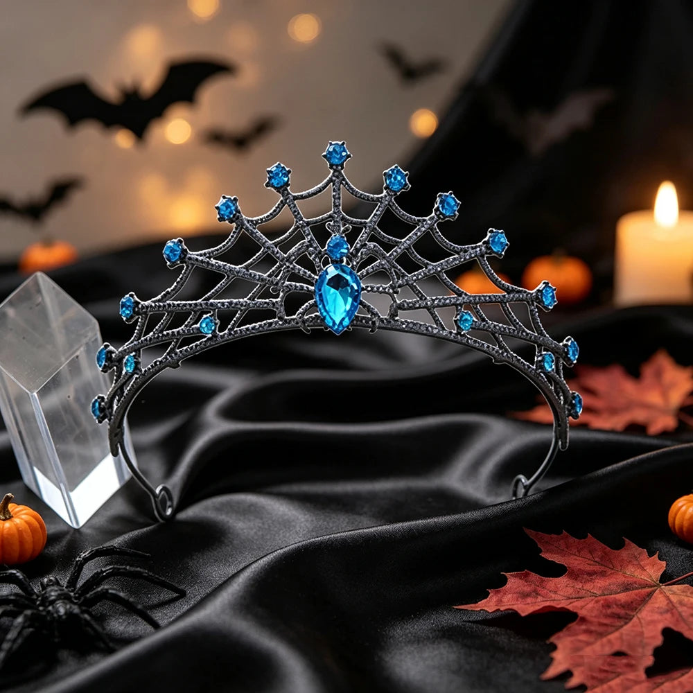 Gothic Spider Web Crown Rhinestone Halloween Tiara-MoonChildWorld
