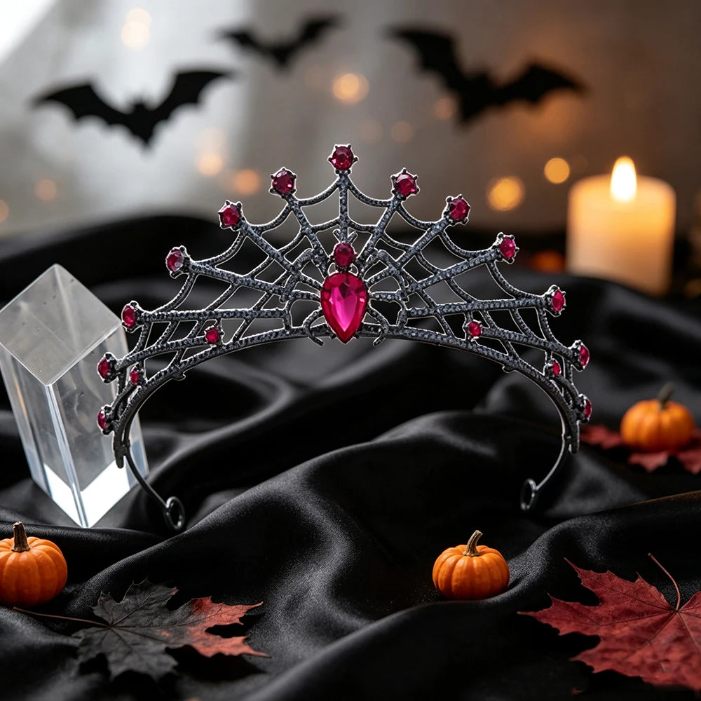Gothic Spider Web Crown Rhinestone Halloween Tiara-MoonChildWorld