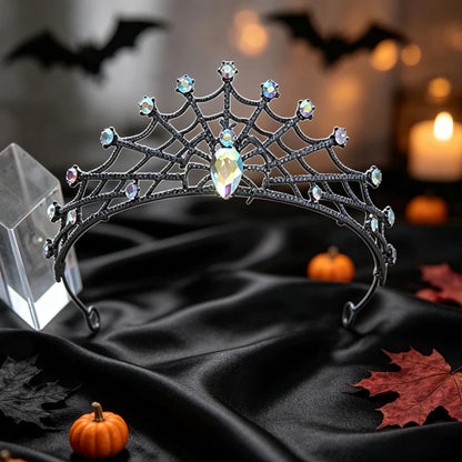 Gothic Spider Web Crown Rhinestone Halloween Tiara-MoonChildWorld