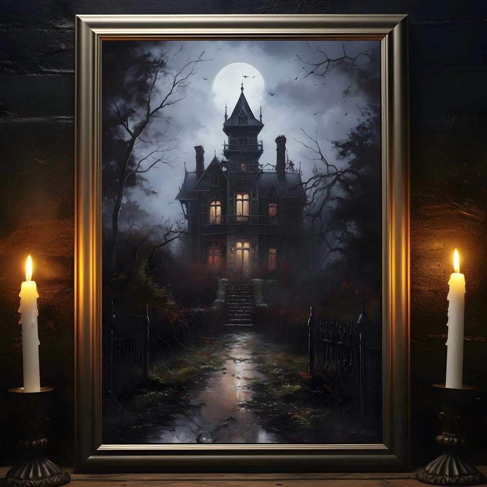 Gothic Spooky Haunted Mansion Posters Witch Canvas-MoonChildWorld