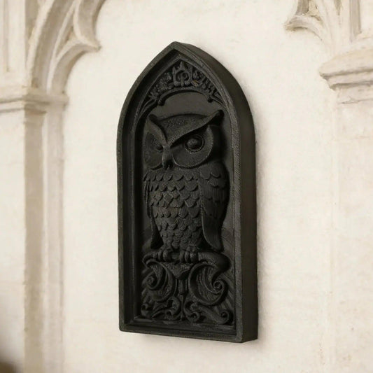 Gothic Style Arch Owl Relief Wall Plaque For Witchy Wall Decor-MoonChildWorld