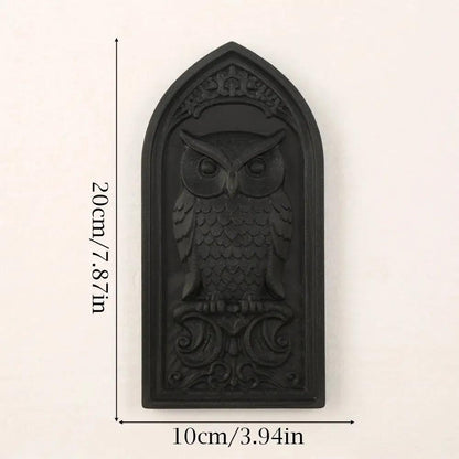 Gothic Style Arch Owl Relief Wall Plaque For Witchy Wall Decor-MoonChildWorld