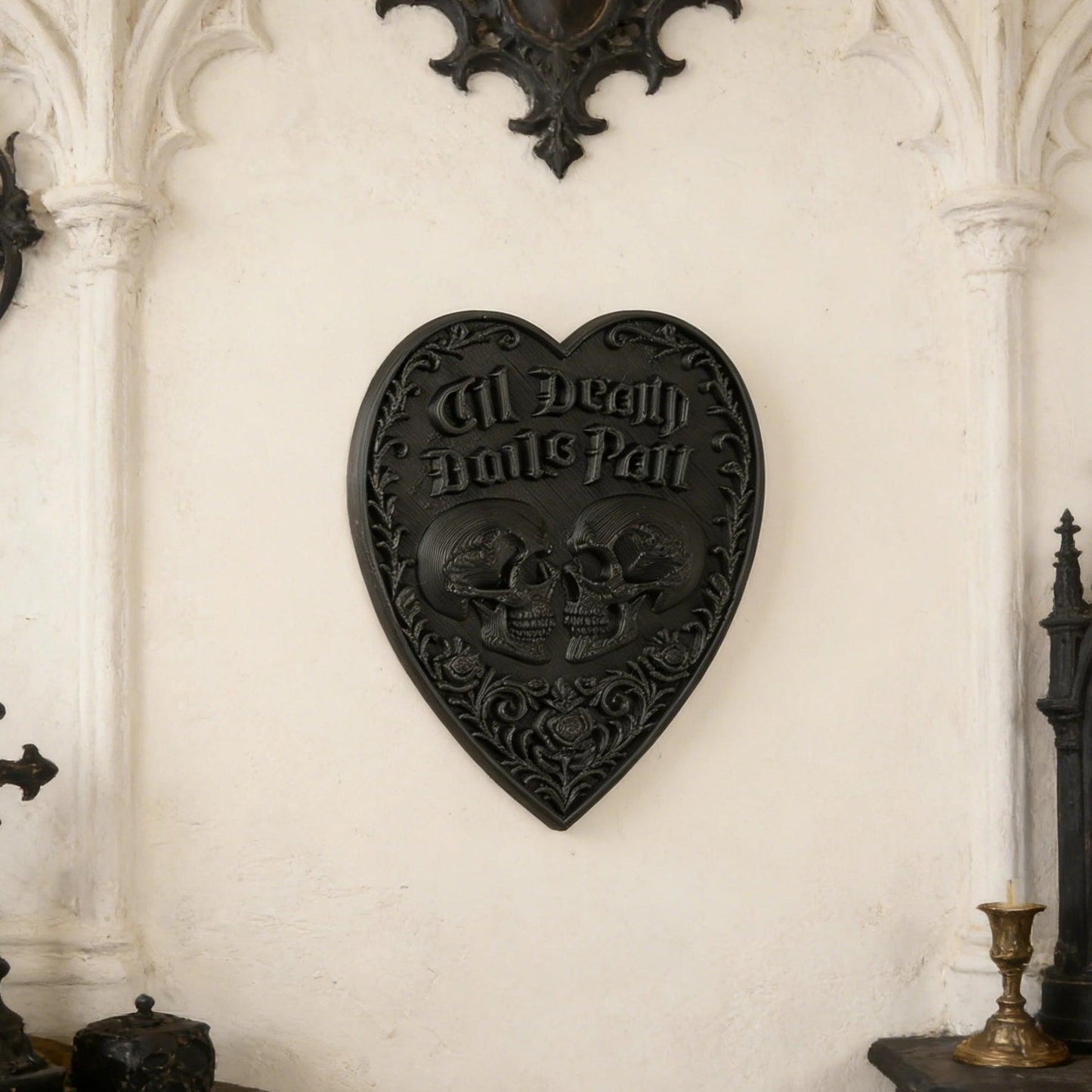Gothic Style Heart Skull Till Death Do Us Part Wall Plaque For Halloween Witch Home Wall Decoration-MoonChildWorld