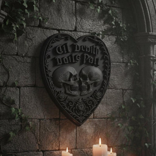 Gothic Style Heart Skull Till Death Do Us Part Wall Plaque For Halloween Witch Home Wall Decoration-MoonChildWorld