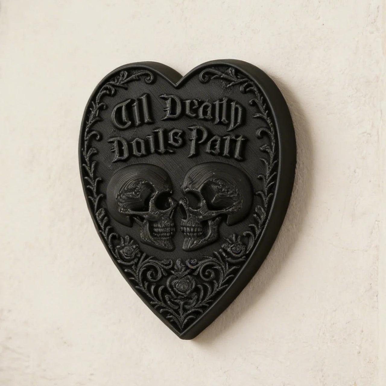 Gothic Style Heart Skull Till Death Do Us Part Wall Plaque For Halloween Witch Home Wall Decoration-MoonChildWorld