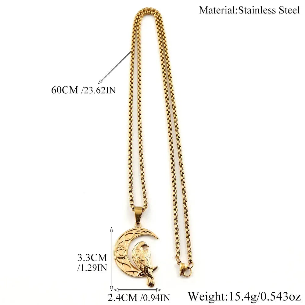 Gothic Wicca Celtic Knot Raven Crescent Moon Pendant Necklace Occult Witch Jewelry-MoonChildWorld