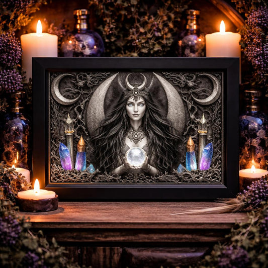 Gothic Wiccan Moon Goddess Black Framed Art Print - Witchy Canvas Wall Art for Pagan Home Decor-MoonChildWorld