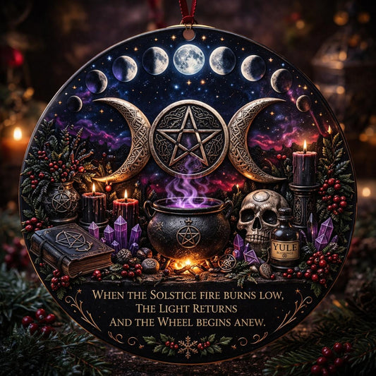 Gothic Wiccan Yule Ceramic Ornament with Triple Moon, Moon Phase, Skull - Halloween Style Christmas Ornament-MoonChildWorld