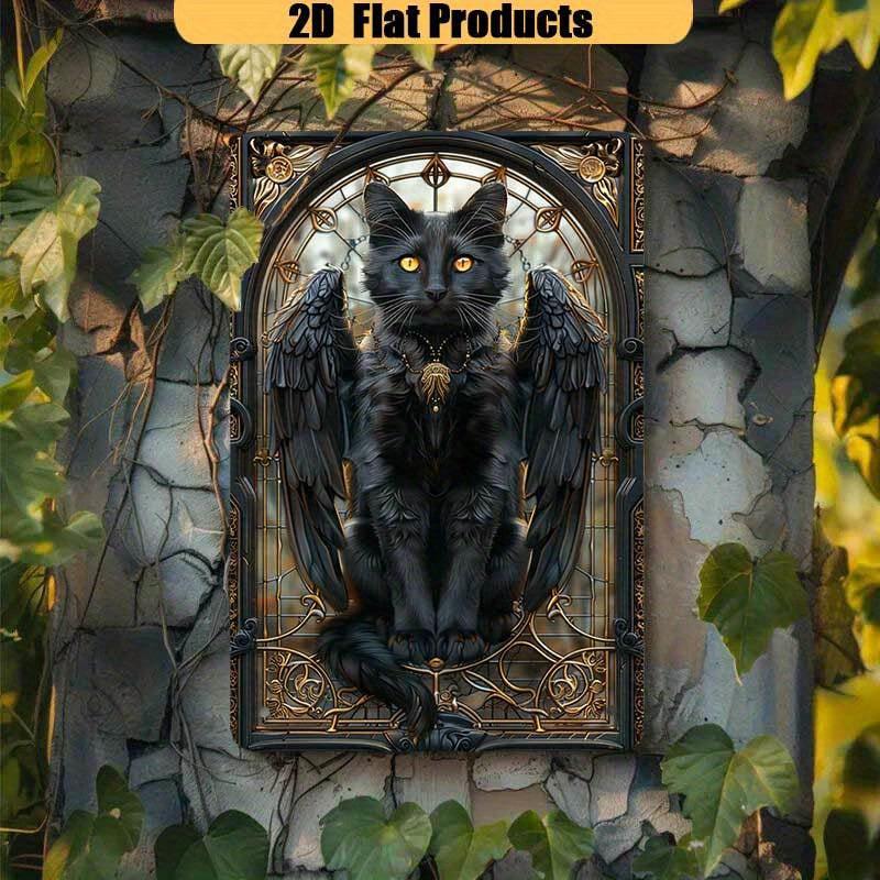 Gothic Winged Cat Wall Art Wicca Black Cat Metal Sign Witchcraft Wall Decor-MoonChildWorld