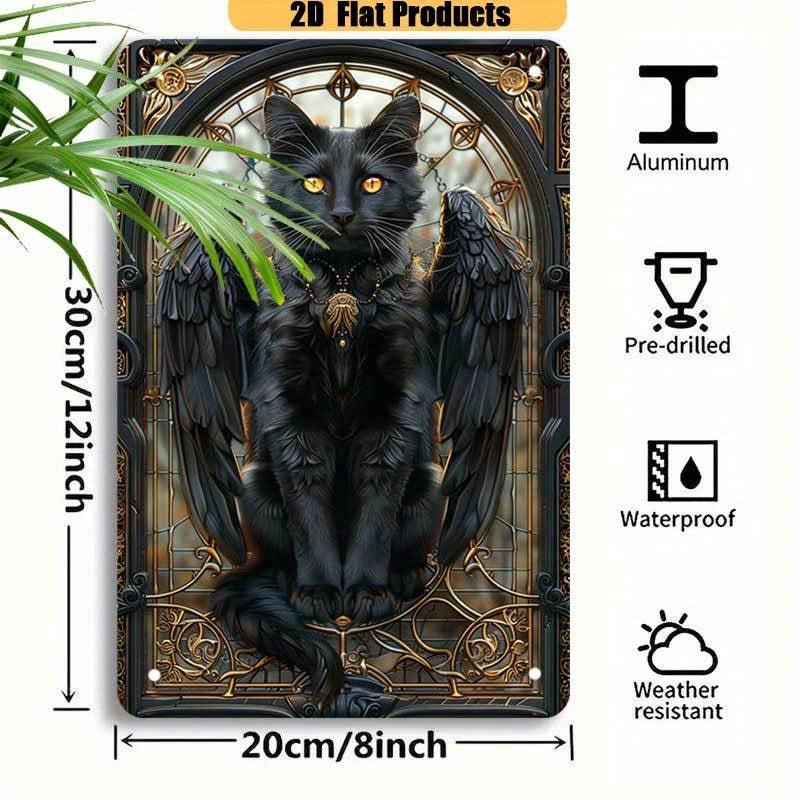 Gothic Winged Cat Wall Art Wicca Black Cat Metal Sign Witchcraft Wall Decor-MoonChildWorld