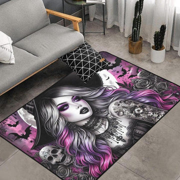 Gothic Witch Area Rug Halloween Witch Carpet-MoonChildWorld