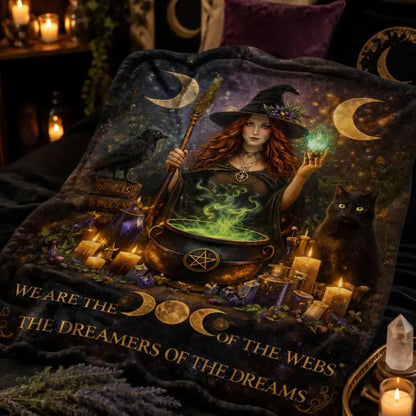 Gothic Witch Blanket with Black Cat, Raven - Wicca Halloween Home Decor_mockup_3.webp