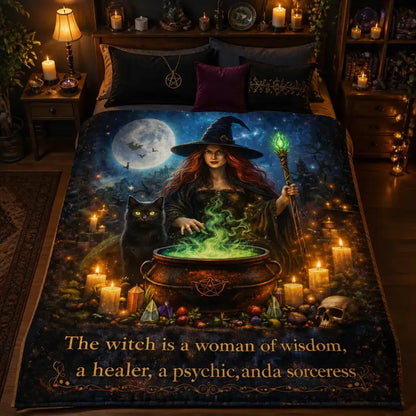 Gothic Witch Blanket with Black Cat - Wiccan Home Decor for Halloween_mockup_2.webp