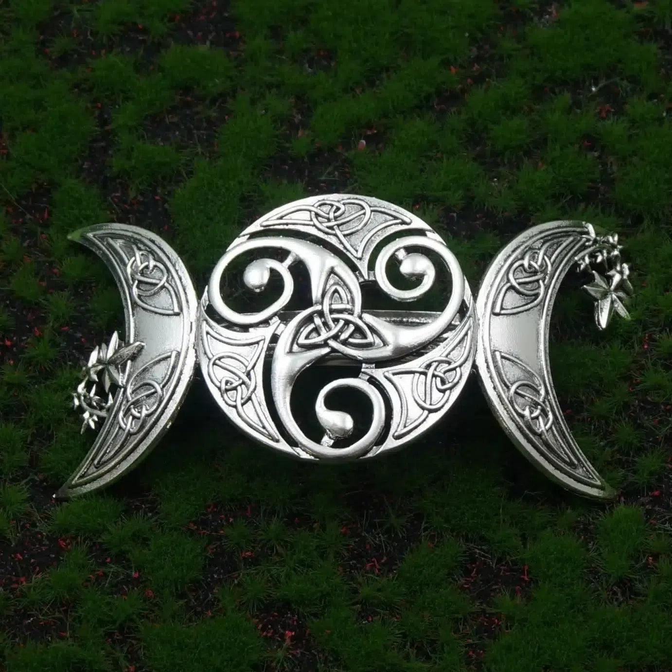 Gothic Witch Celtic Knot Hairpin Wicca Triple Moon Barrette Pagan Hair Accessories-MoonChildWorld