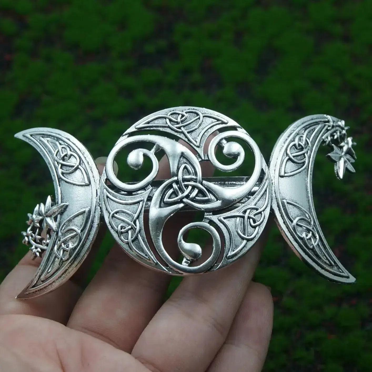 Gothic Witch Celtic Knot Hairpin Wicca Triple Moon Barrette Pagan Hair Accessories-MoonChildWorld