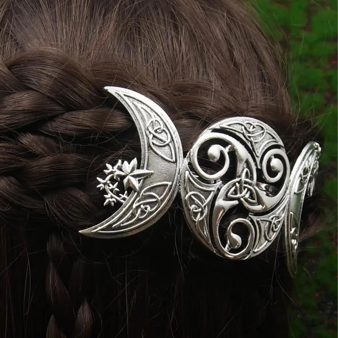 Gothic Witch Celtic Knot Hairpin Wicca Triple Moon Barrette Pagan Hair Accessories-MoonChildWorld