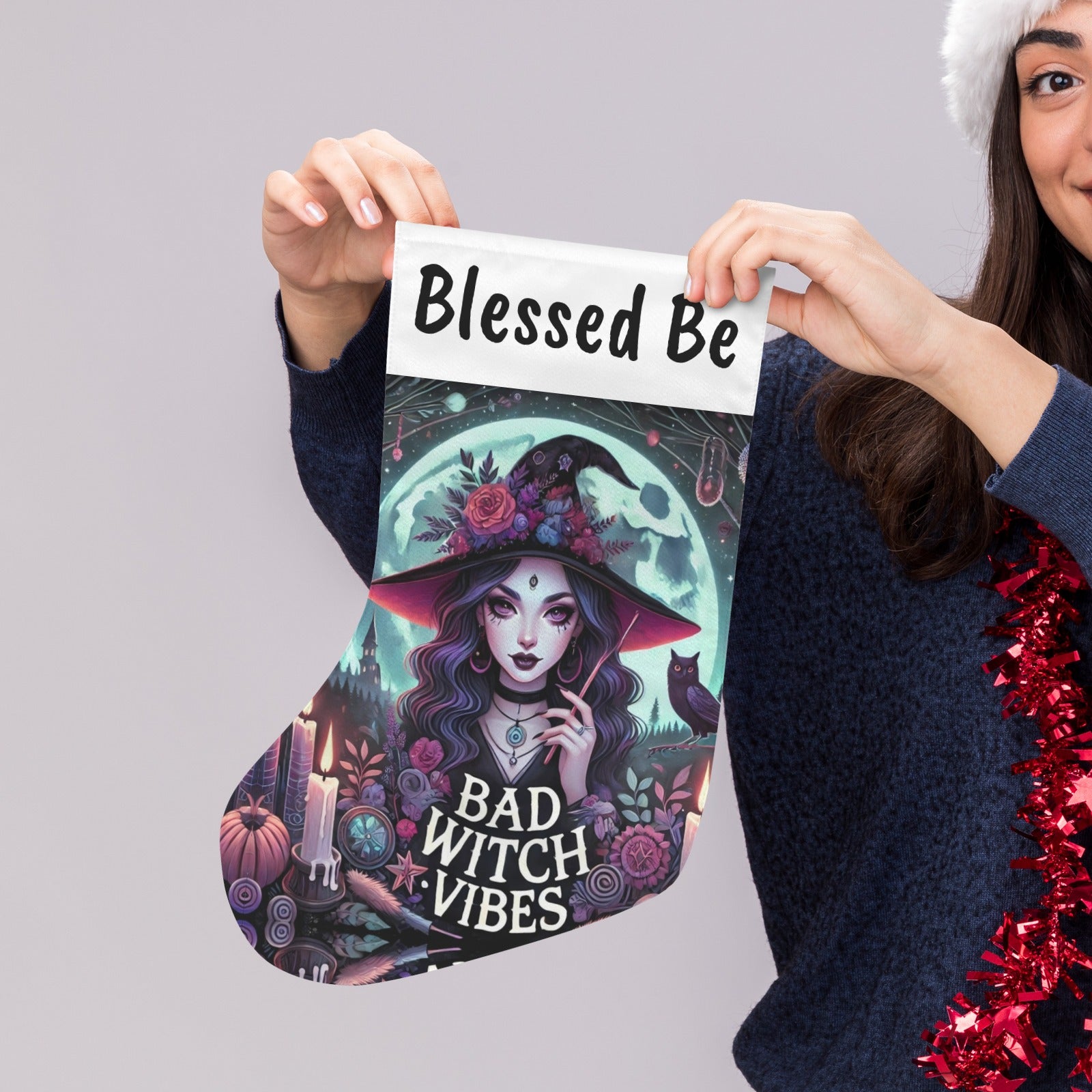 Gothic Witch Christmas Stocking for Yule Decorations-MoonChildWorld