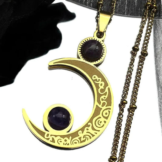 Gothic Witch Crescent Moon Necklace Natural Stone Wicca Jewelry-MoonChildWorld