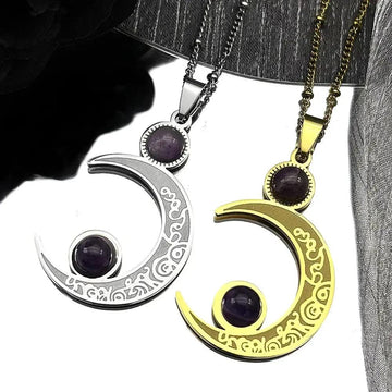 Gothic Witch Crescent Moon Necklace Natural Stone Wicca Jewelry-MoonChildWorld