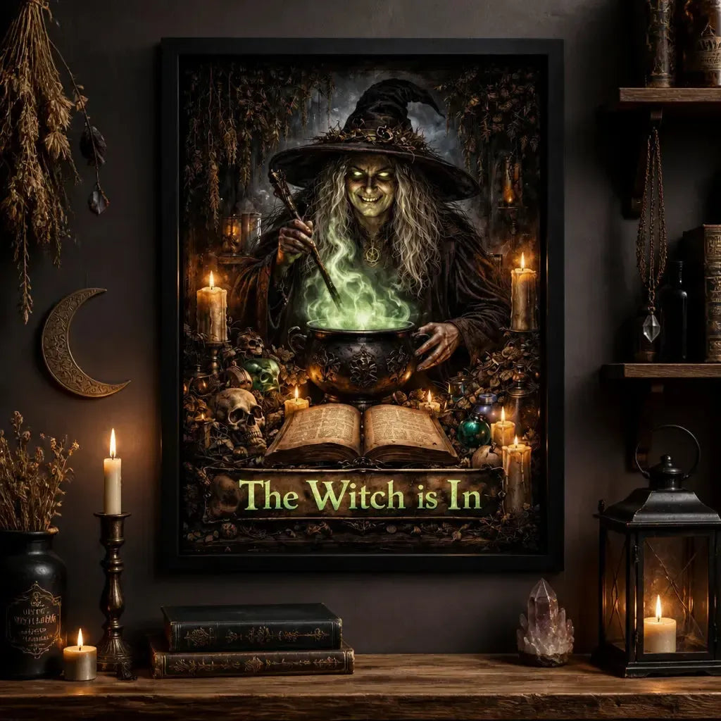 Gothic Witch Halloween Decor - Black Framed Art Print for Spooky Witchy Home Decor_mockup_2.webp