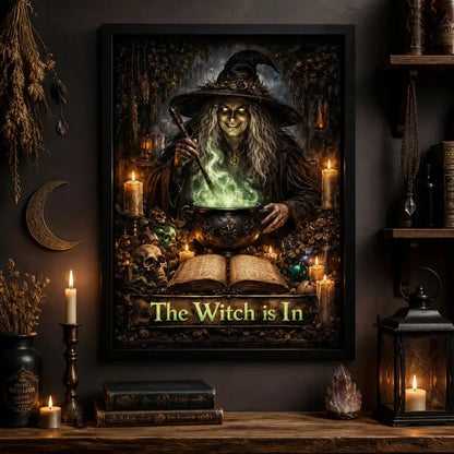 Gothic Witch Halloween Decor - Black Framed Art Print for Spooky Witchy Home Decor_mockup_2.webp