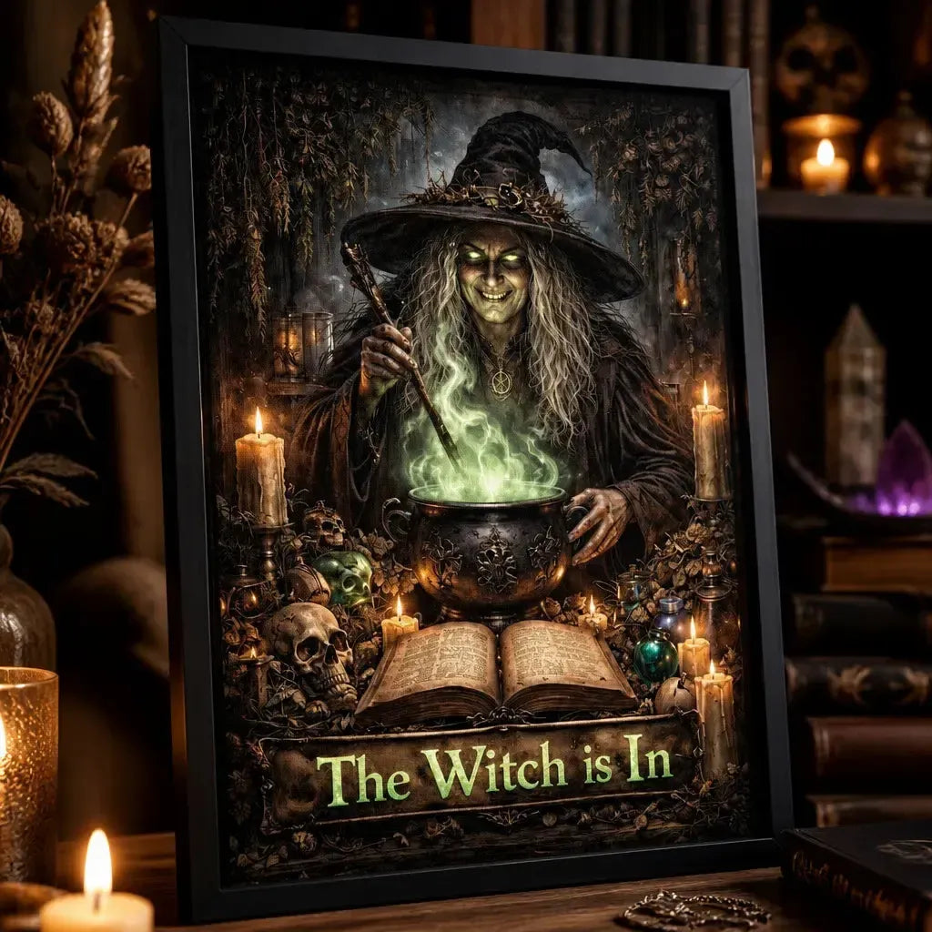 Gothic Witch Halloween Decor - Black Framed Art Print for Spooky Witchy Home Decor_mockup_3.webp