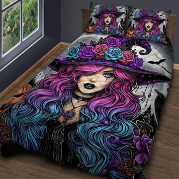 Gothic Witch Halloween Quilt Bedding Set-MoonChildWorld