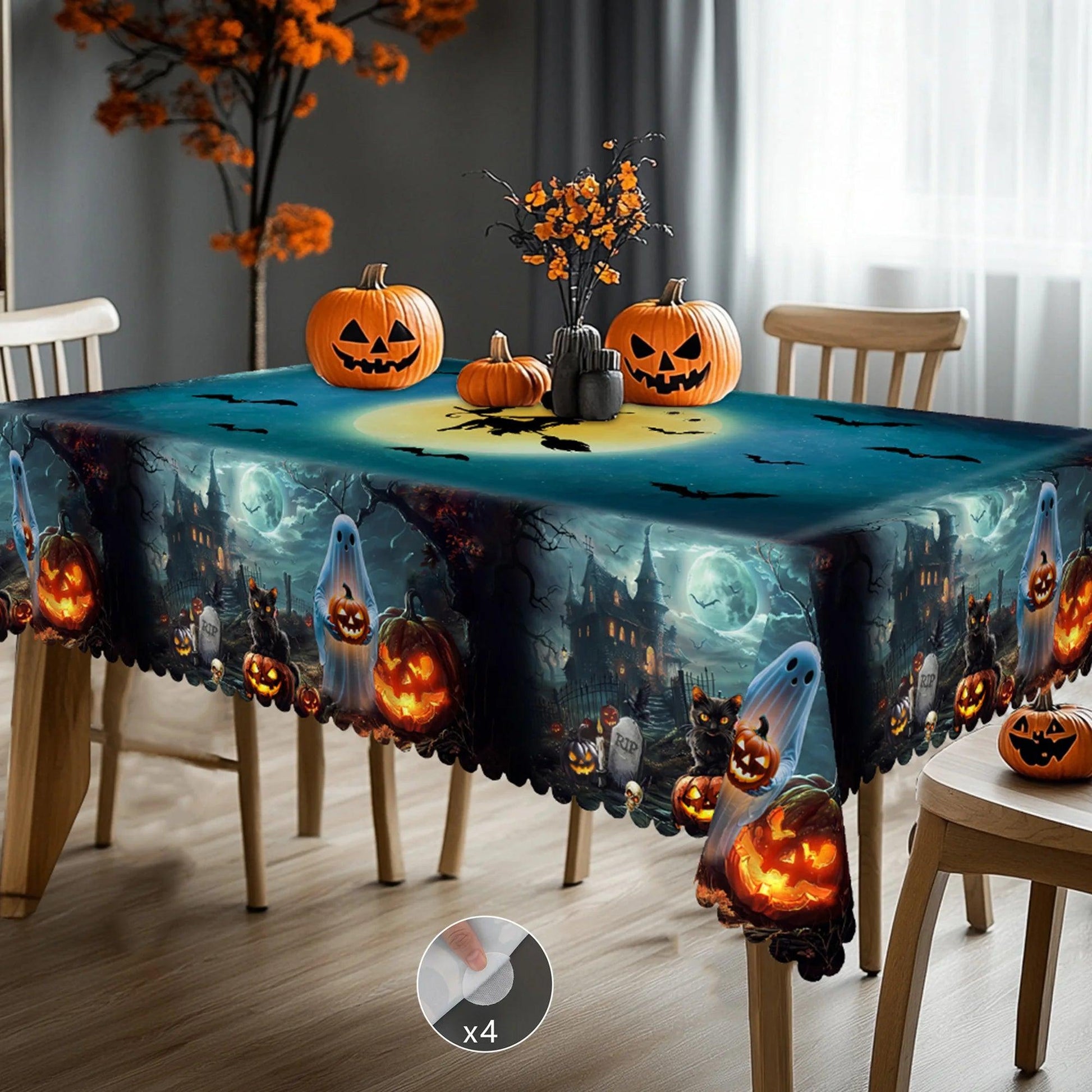 Gothic Witch Halloween Tablecloth - Spooky Table Decoration Tablecloth-MoonChildWorld
