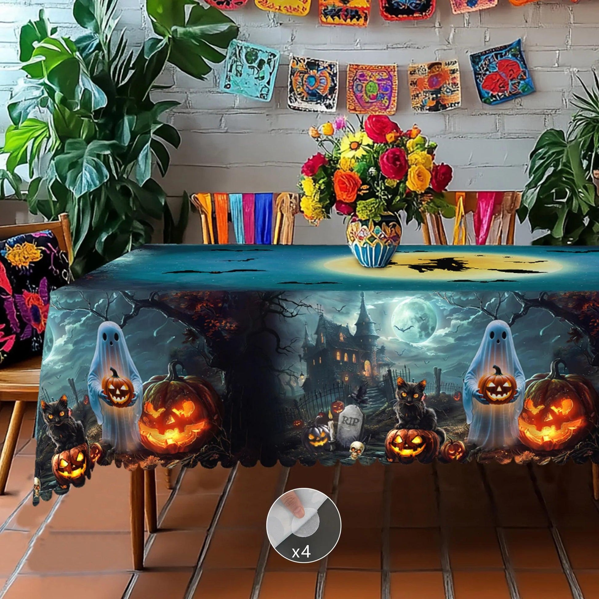 Gothic Witch Halloween Tablecloth - Spooky Table Decoration Tablecloth-MoonChildWorld