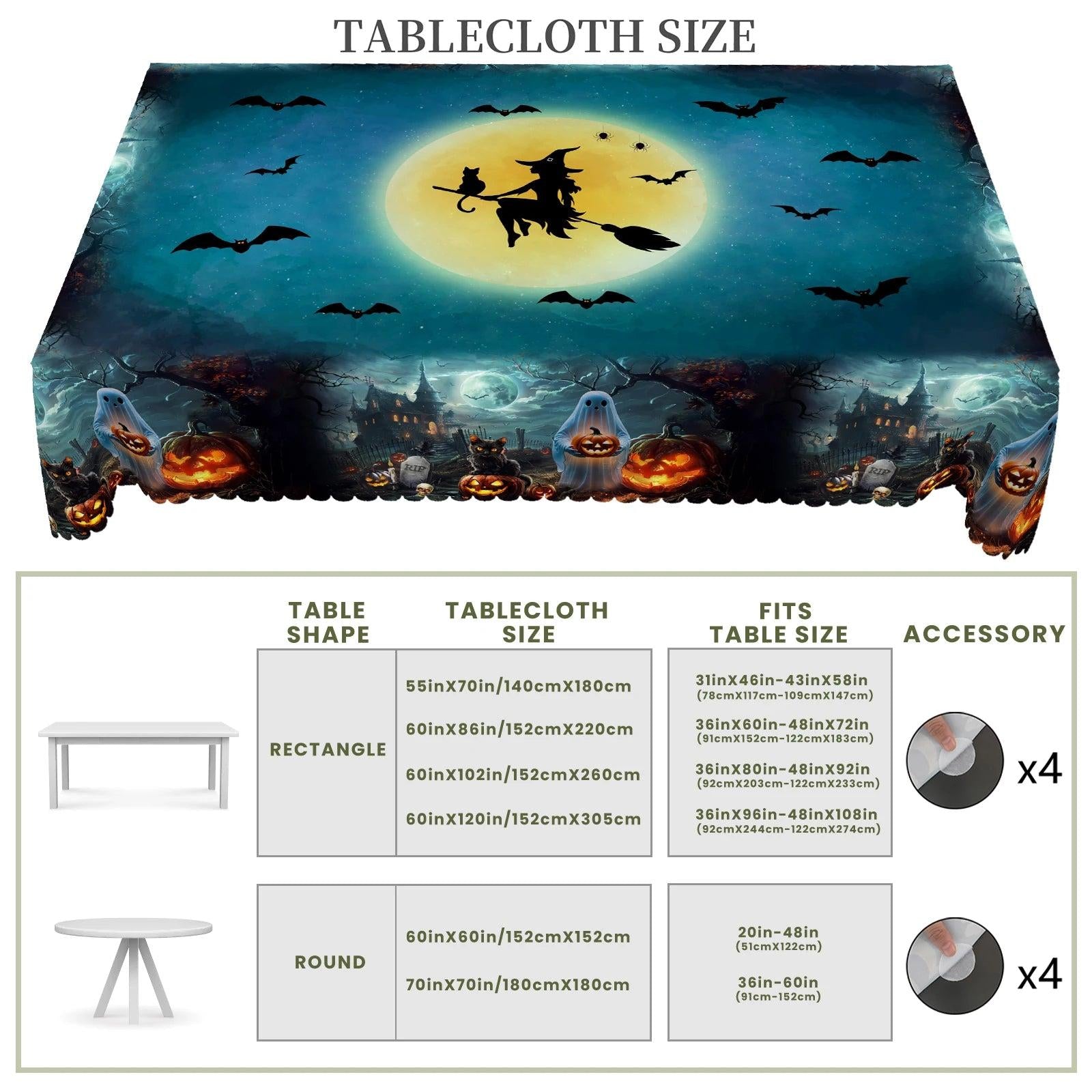 Gothic Witch Halloween Tablecloth - Spooky Table Decoration Tablecloth-MoonChildWorld