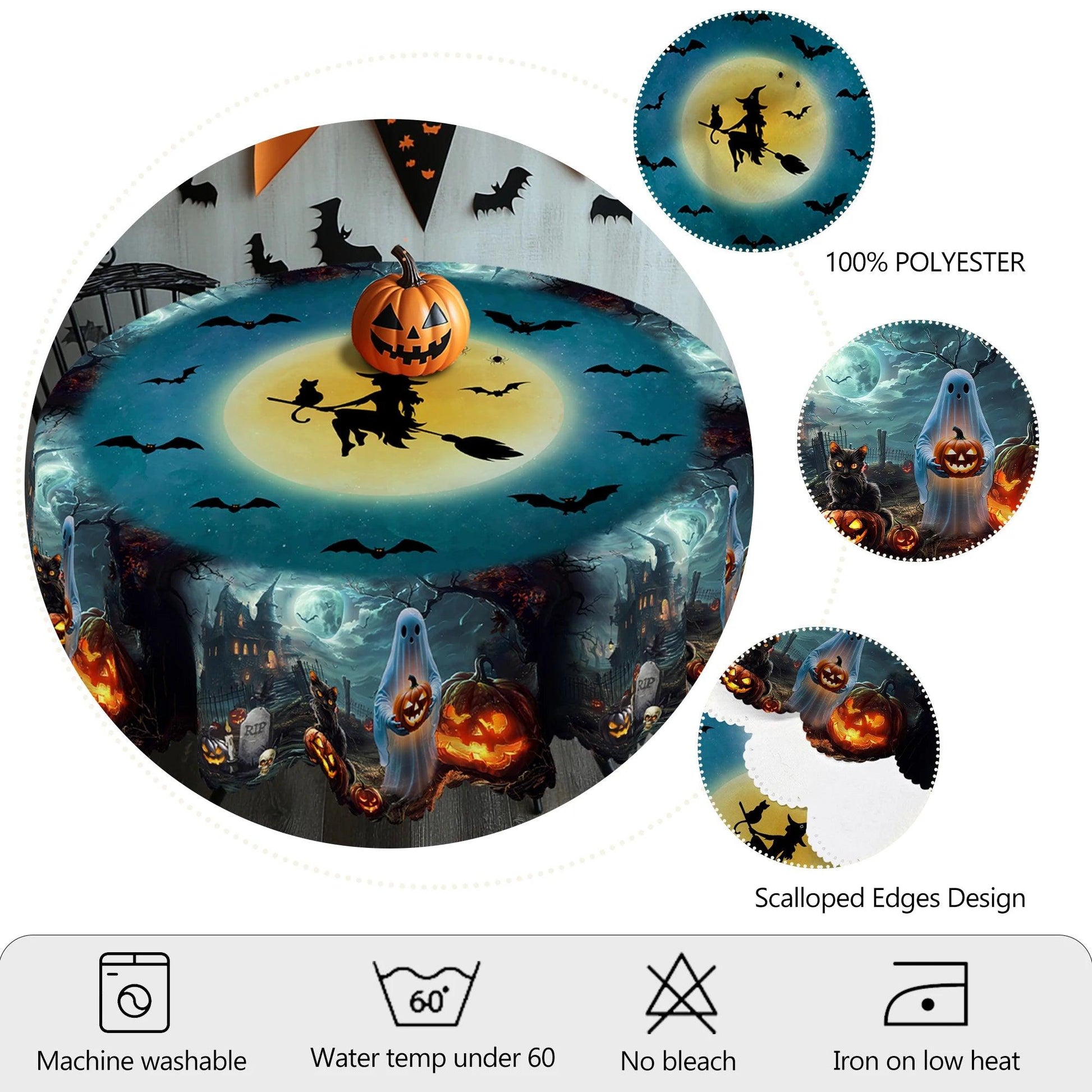 Gothic Witch Halloween Tablecloth - Spooky Table Decoration Tablecloth-MoonChildWorld
