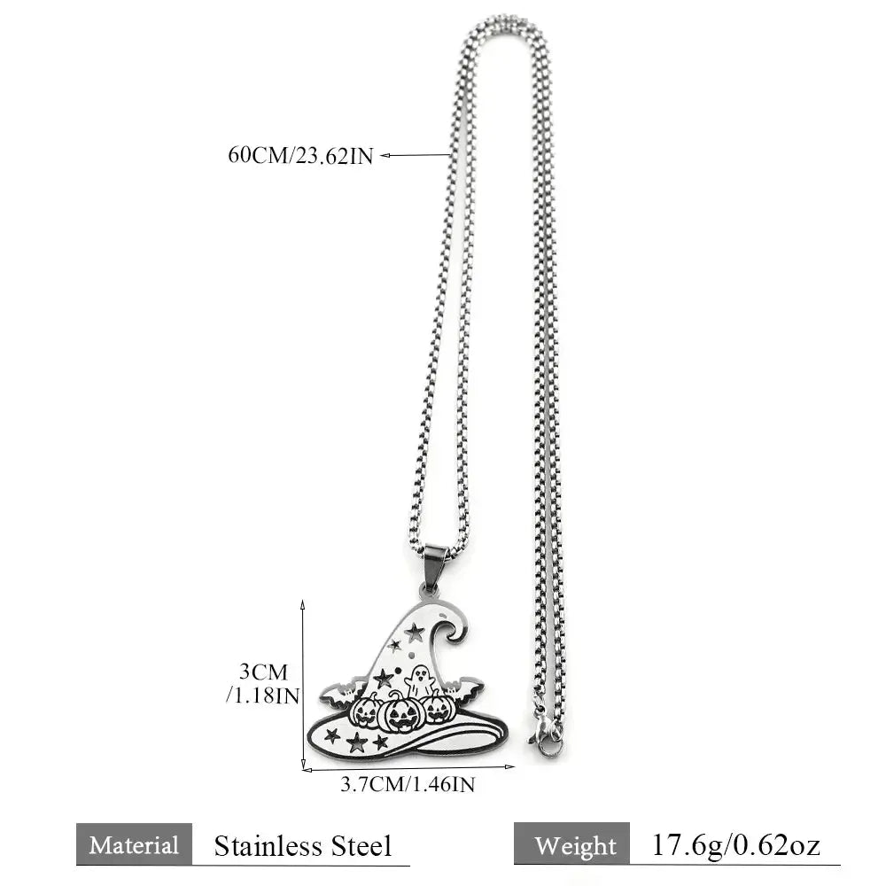 Gothic Witch Hat Halloween Necklace, Stainless Steel, product view 3 of 4