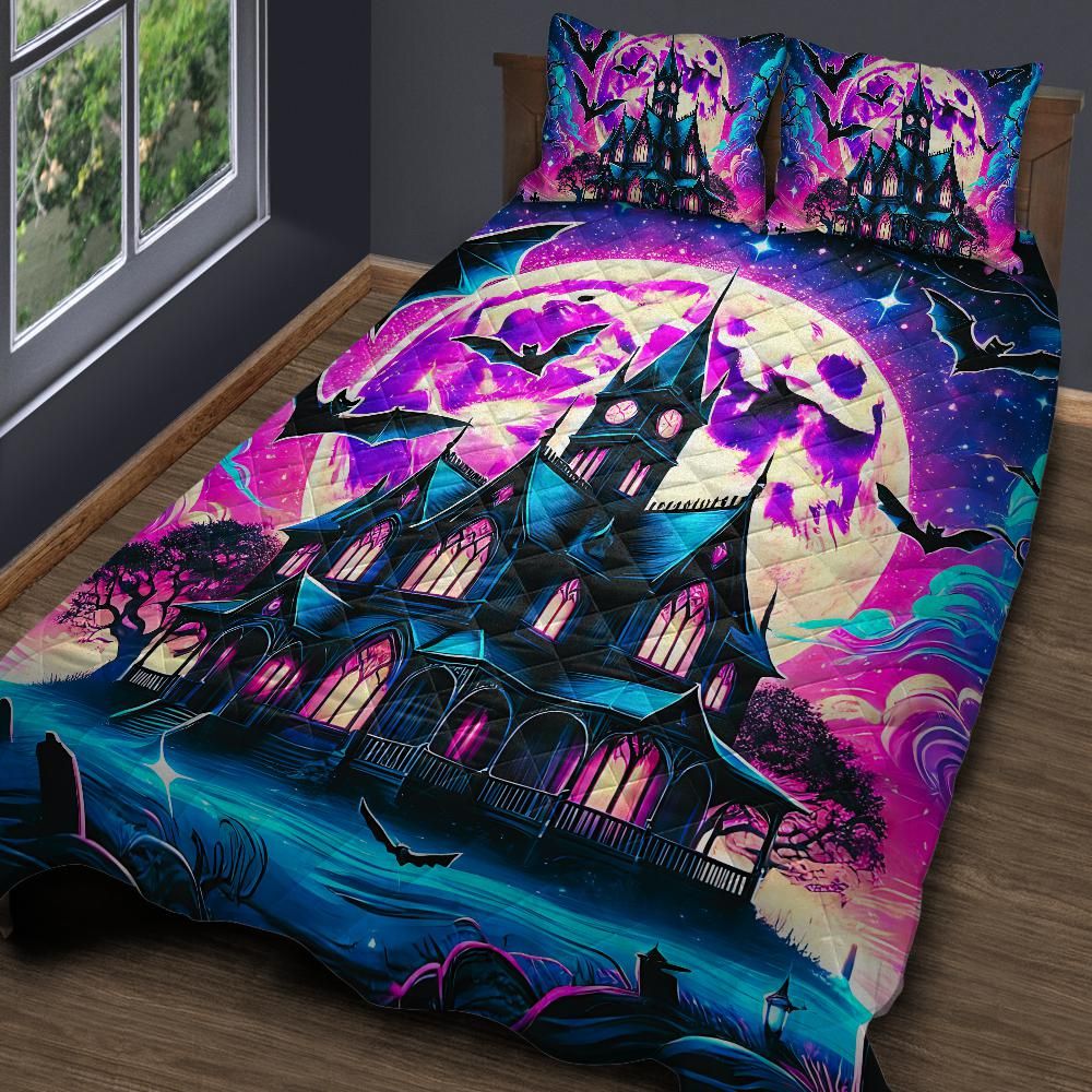 Gothic Witch Haunted House Quilt Bedding Set for Halloween-MoonChildWorld