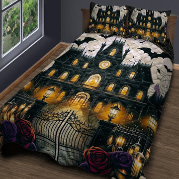 Gothic Witch Haunted House Quilt Bedding Set for Halloween-MoonChildWorld