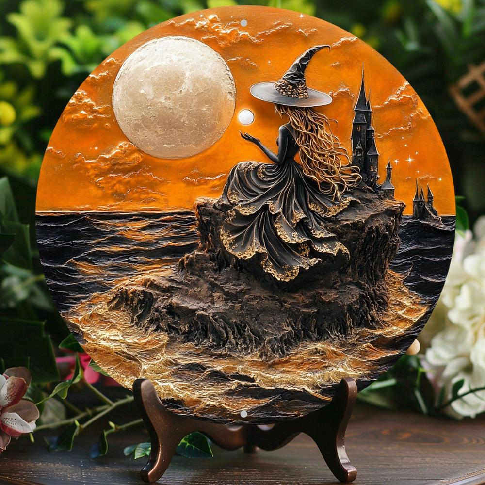 Gothic Witch Metal Sign Spooky Wall Decor for Halloween-MoonChildWorld