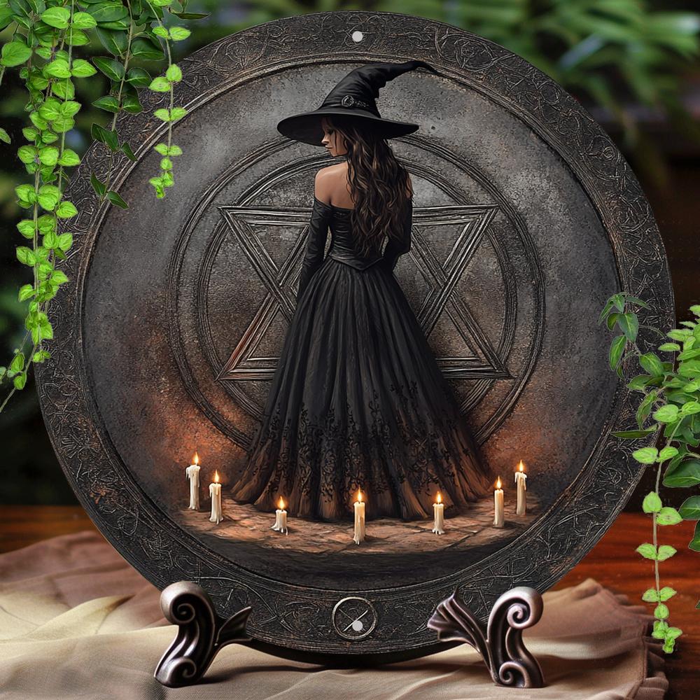 Gothic Witch Metal Sign Spooky Wall Decor for Halloween-MoonChildWorld