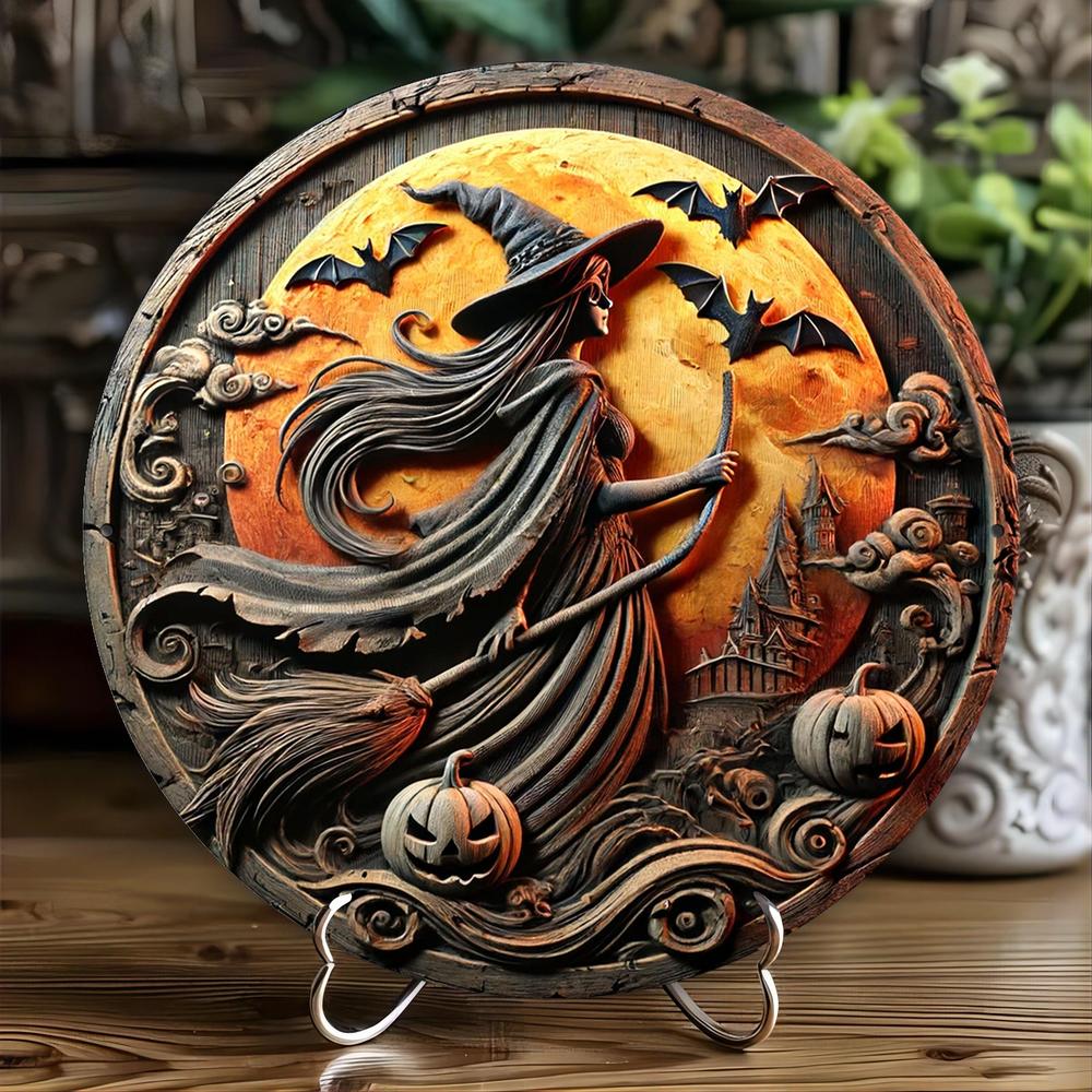 Gothic Witch Metal Sign Spooky Wall Decor for Halloween-MoonChildWorld