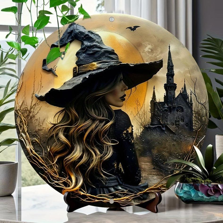 Gothic Witch Metal Sign Spooky Wall Decor for Halloween-MoonChildWorld
